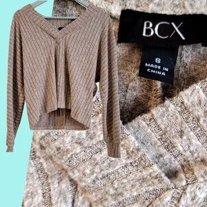 Winter SWEATER for WOMEN BCX size SMALL color: Tan/cream LONG SLEEVES VNECK 3/4